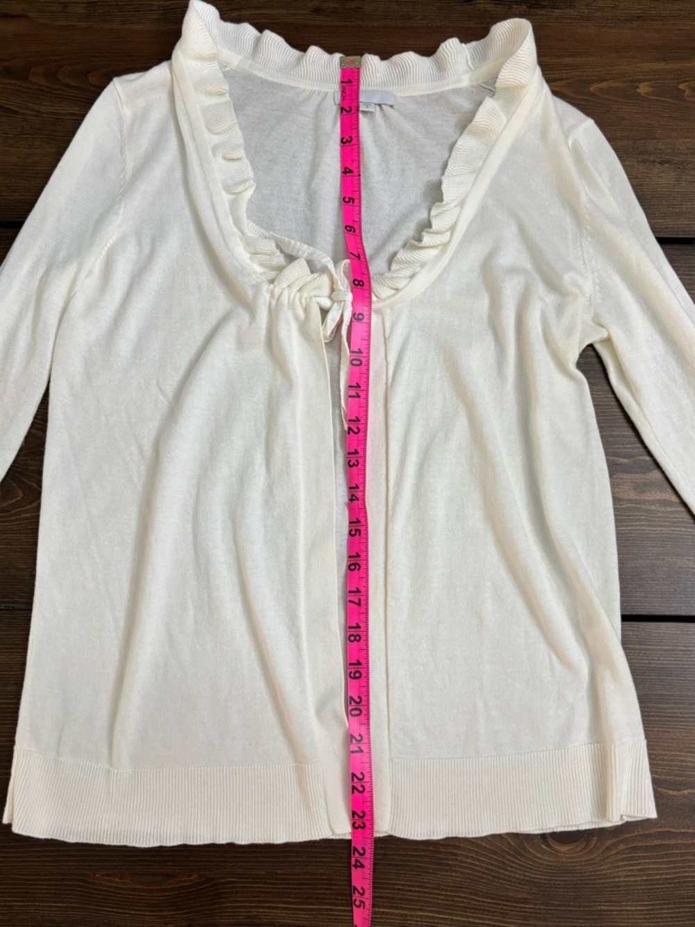 Gap Cotton Off White Ruffle Trim Tie Front Cardigan Size S - Picture 7 of 8